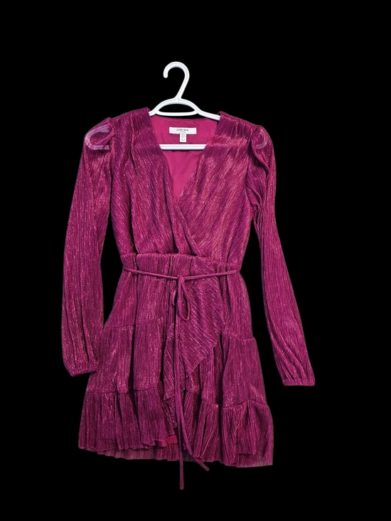 Ever New Dresses & Skirts - Ever New Fuchsia Metallic Wrap Tie-Waist Tiered Long-Sleeve Dress